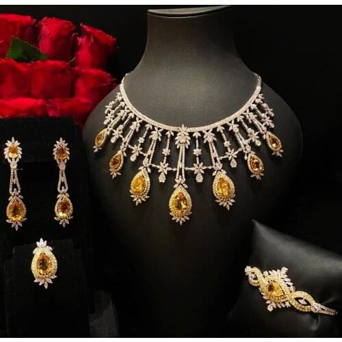 Missvikki DUBAI 4pcs Bridal Zirconia Necklace earrings Bracelet Ring For Women Wedding Jewelry Sets CZ Crystal Jewelry Sets