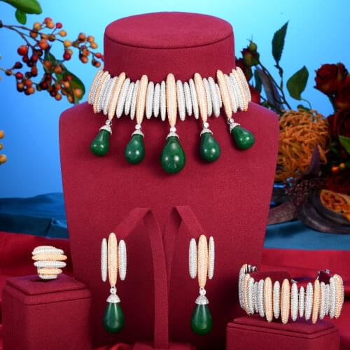 Missvikki Exclusive Princess Emeralds Luxury Big Green Drop Necklace Earring Bracelet Ring Party Jewelry Set for Women Lady