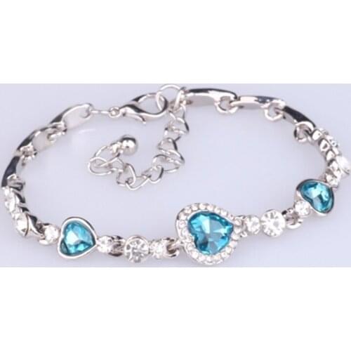 Fashion Ocean Crystal Rhinestone Clasp Heart Bracelet For Women Femme Girl Gift Bracelet & Bangle