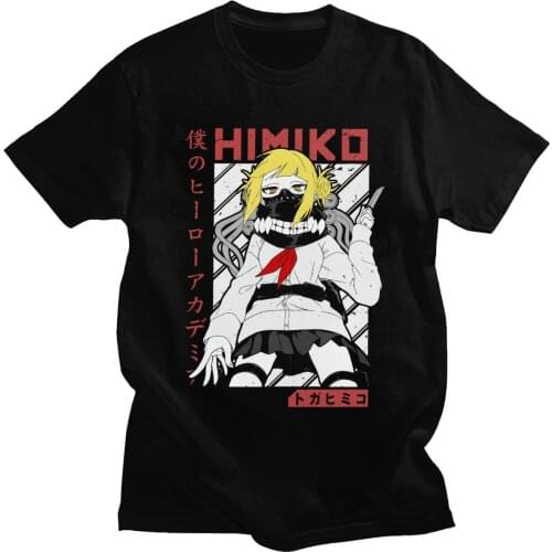 Retro Boku No Hero Academia Mens T Shirt Pre-shrunk Cotton Anime Manga Himiko Toga Tee Tops Short Sleeve Summer Tshirt Gift Idea