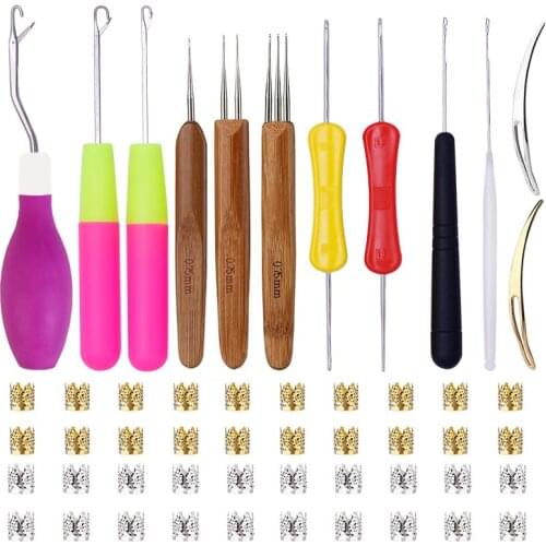 LMDZ 12 PCS Dreadlock Crochet Hook Set 40 PCS Dreadlocks Beads Tool Crochet Hooks for Braids Hair Decoration Accessories