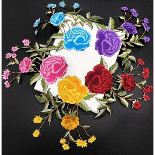 1pc Peony Flower Embroidery Iron on Patches for Clothing Sticker Red Purple Blue Dress Jeans Appliques Badge Stripe Sticker Diy