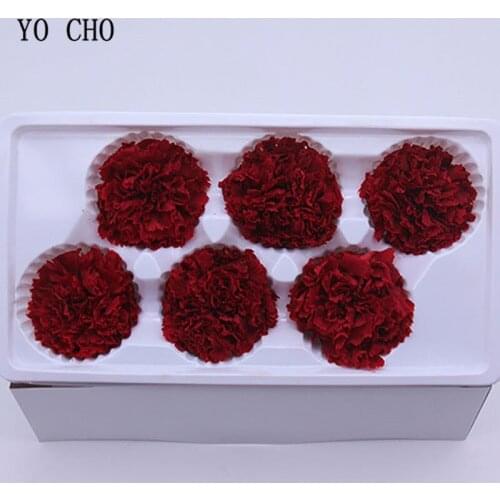 YO CHO 6ps High Quality Grade A Immortal Carnation Fresh Preserved Flowers Material Women Mothers Day DIY Gift Box Flowers Ball