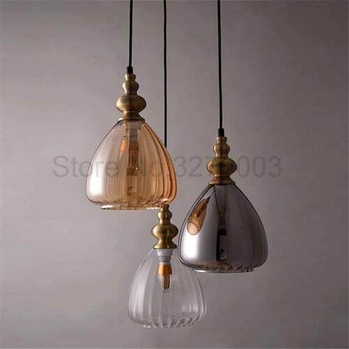 New Design Amber/Gray/Clear Glass Pendants Lights for Restaurant Bar Cafe Art Luminaire Suspension E14 Pendant Lamps