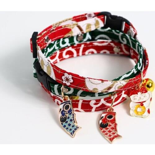 Japanese Style Collars with Fish Pendant Cute Rabbits Puppies Necklace Adjustable Kitten Chihuahua Collar Pets Accessories