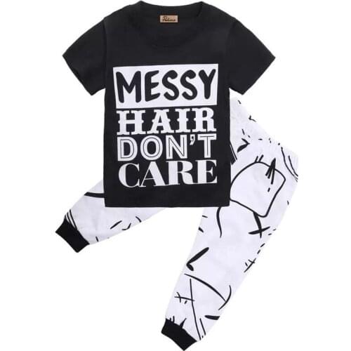 2-8Y Newborn Toddler Kids Baby Boys Girls Clothes Short Sleeve Letter Print T-shirt Tops+Pants Set Fashion Children Clothing