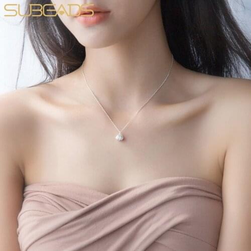 Subeads Shell Pearl Pendant Necklace for Women Silver Plated Chain Necklace Neck Choker Fashion Summer Jewelry Gift