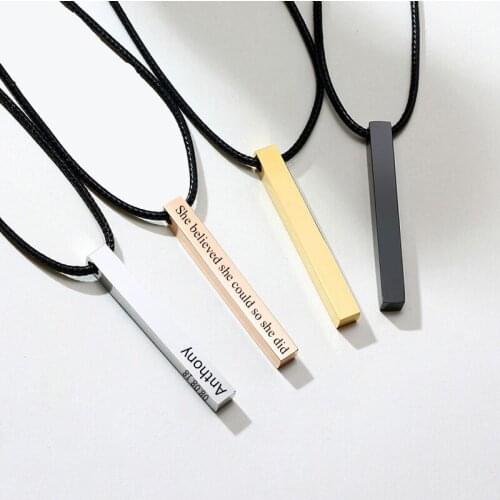 Personalized Blank Stainless Steel Bar Necklace Pendant for Women Men Custom Engraved Name Date Retro Initials Choker Chain