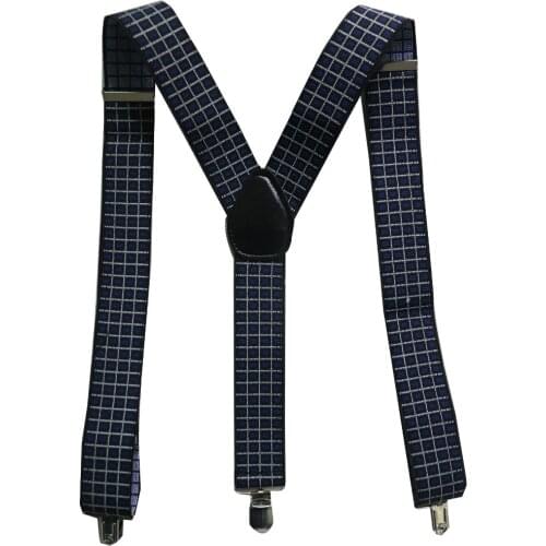 Free Shipping 2018 New 3.5cm Wide Navy White Plaid Checked Jacquard Braces Suspenders For Mens