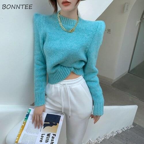 Pullovers Women Spring Simple Solid Crop Fashionable Female Long Sleeves Knitted Casual Streetwear Soft Slim Korean Style Chic