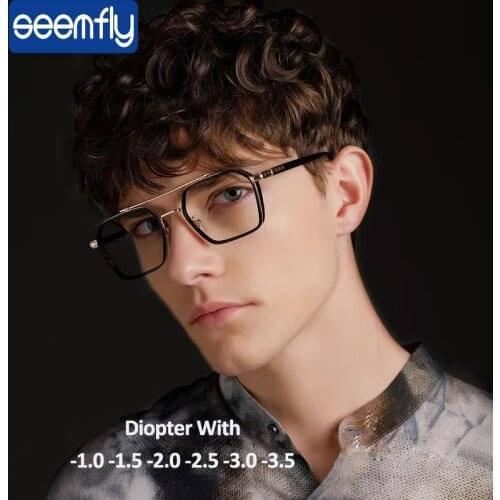 Seemfly Women Men Classic Myopia Glasses Vintage Prescription Glasses Frames Optical Lens Eyewear -1.0 -1.5 -2.0 -2.5 -3.0 -3.5