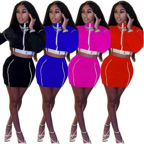 ZKYZWX Sexy 2 Piece Set Women Birthday Club Outfits 2021 Spirng Summer clothes Crop Top and Mini Skirt Loungewear Matching Sets