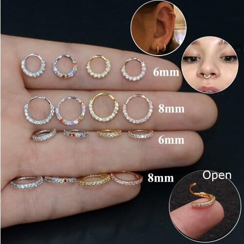 1PC 6/8mm Cz Nose Hoop Helix Cartilage Earring Daith Snug Rook Tragus Ring Ear Piercing Jewelry