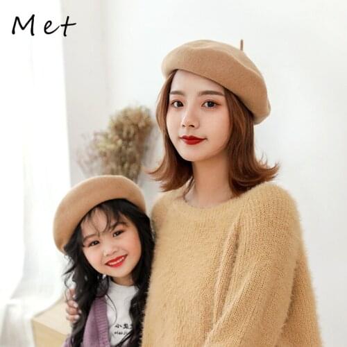 W09 Parent-Child Hat Women Hat Wool Hat Painter Hat Fashion Retro Beret Hats Children Hat Winter Hats Womens Boinas Cotton