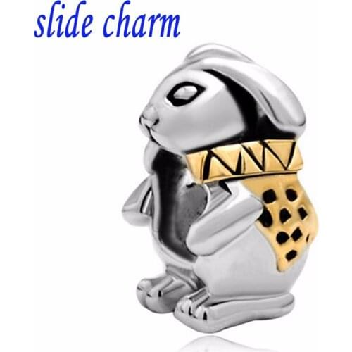 Slide charm Free shipping Bugs Bunny animal beads fit Pandora charm bracelet mother lover Christmas gift