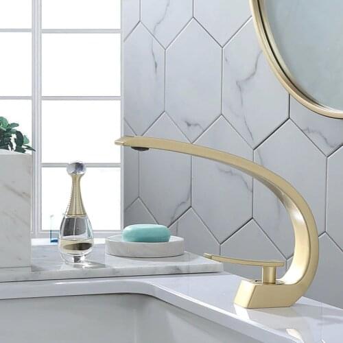 Tuqiu Basin Faucet Modern Bathroom Mixer Tap Brushed Gold Wash basin Faucet Single Handle Hole Hot and Cold Waterfall Fauce