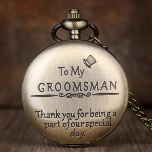 Vintage Bronze Pendant Pocket Watch Engraved "To My GROOMSMAN" Men Necklace Pendant Pocket Watches mens Gift Clock