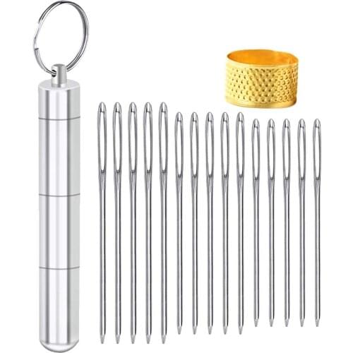 KAOBUY 15PCS 3Sizes Large Eye Blunt Sewing Stitch Needles Stainless Steel Yarn Knitting Needles With Storage Box