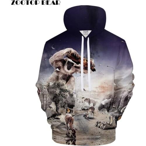 Funny Hoodies Men Animal Hoody 3D Orangutan hoodie Streatwear Sweatshirt Anime Tracksuit Pullover Coat Cow Drop ship ZOOTOPBEAR