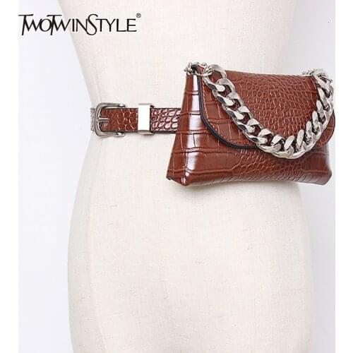 TWOTWINSTYLE Vintage striped Synthetic Leather Womens bags Patchwork Chain Hit Color Bag For Female Fashion Autumn 2020 Tide