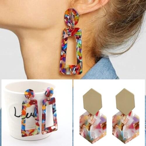 Fashion Clip on Earrings Leopard Acrylic Long Geometric Square Circle Without Piercing Ear Clips for Women