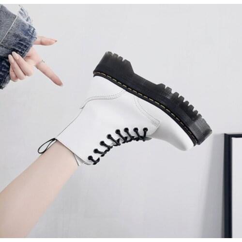 2021 New Boots Martens Women Shoes Black Leather Ankle Boots Women Punk Shoes Thick Bottom Platform Motorcycle Boots De Mujer