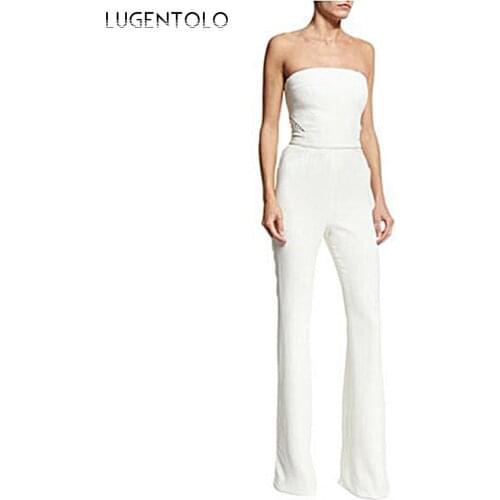 Sexy Jumpsuit Women Slim Slash Neck Sleeveless White Breast Wrap Ladies Elegant Casual Fashion Long Jumpsuits Lugentolo