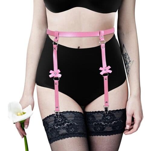 Sexy Women Belt Harness Fashion Punk Goth Pink Bow Accessories Stockings Sword Belt Pole Dance Rave Clothing Adjust Waistband