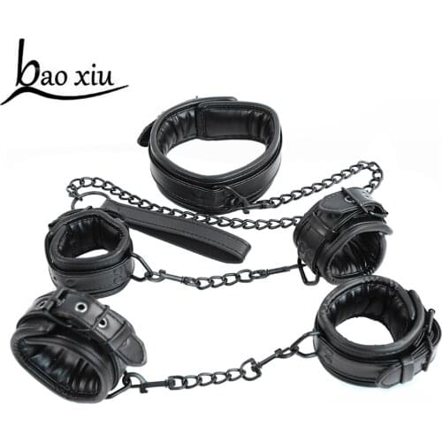 Sexy Vintage Women Bondage Necklace Adjustable Metal Buckle Leather Bracelet Collar 3PCS Set Fetish Club Statement Chain Choker