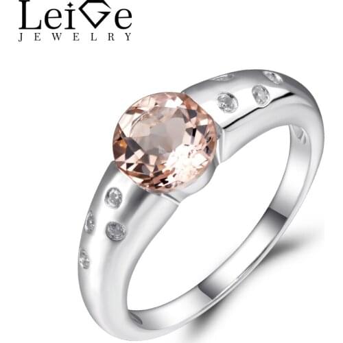 Leige Jewelry Rings Women Pink Gemstone Morganite Engagement Ring Sterling Silver 925 Fine Jewelry Valentine Gifts for Lovers