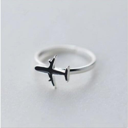 1Pcs Fashion Cute silver color metal Plane Aircraft airplane Open Finger Ring Adjustable For Women Party Unique Jewelry