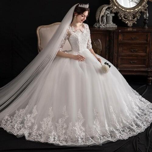 Plus Size Bridal White Wedding Dress 2021 Classic Lace Flower Lace Up Ball Gown Vestido De Noiva