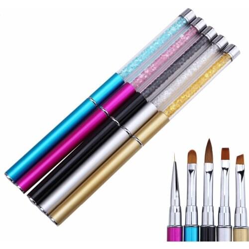 1Pc Nail Art Rhinestone Handle Carving Brush Acrylic UV Gel Nails French Lines Liner Diy Design Drawing Pen Manicure Tool