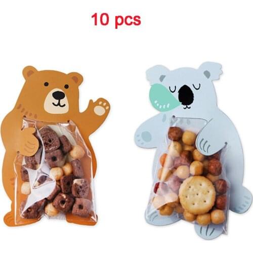 10pcs/set Cute Animal Candy Bag Cookie Packaging Bags Birthday Decorations Kids Party Favors for Biscuits Snack Baking Package