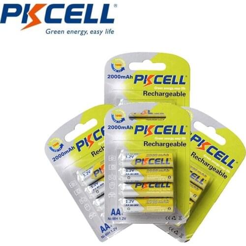 16Pcs/4Cards PKCELL AA Rechargeable Battery NIMH 1.2V 2000mAh AA Batteries Bateria Baterias RU In Stock for Toys