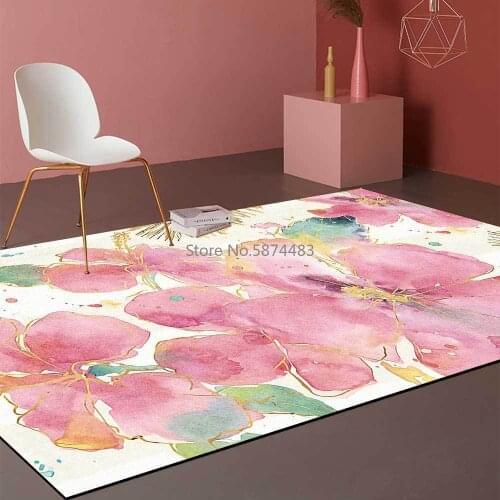 200*300cm Fashion Ins Watercolor Gold Pink Flower Big Flower Living Room Bedroom Bedside Carpet Floor Mat Customization