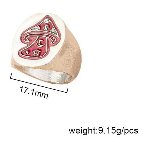 2021 Ins Trendy Red Enamel Mushroom Minimalism Moon Star Finger Midi Rings Korean Fashion Women Party Jewelry