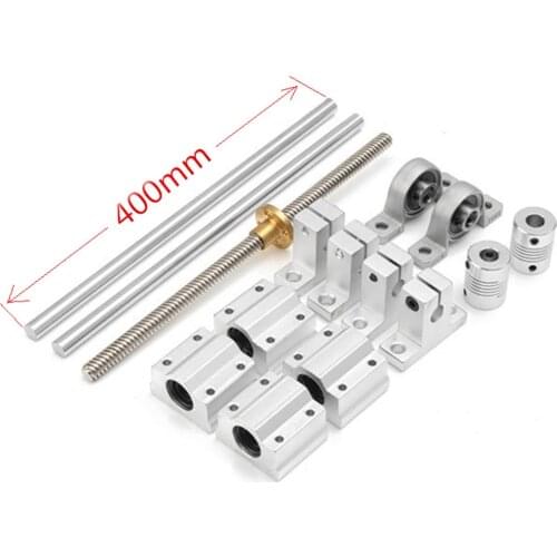 400MM Optical Axis Guide Bearing Housings Linear Rail Shaft Lead Screw Rod Slide Bushing Shaft Coupling CNC Parts 15Pcs Set