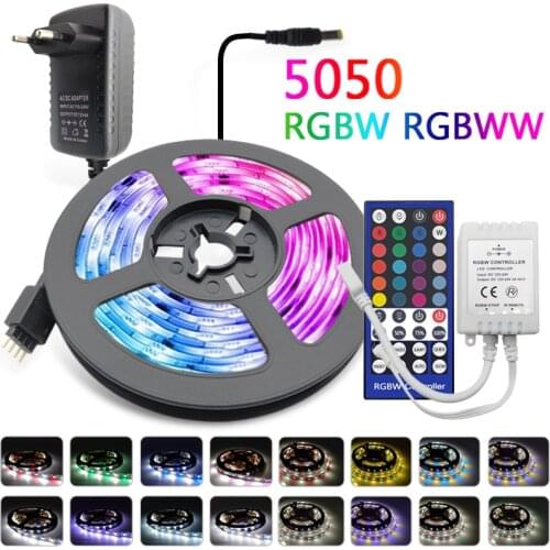 5M 10M 15M RGBW RGBWW RGB 5050 60LEDs LED Strip Light Luces Led Light Strip DC12V Flexible Ribbon IR Contoller+ Power Adapter EU