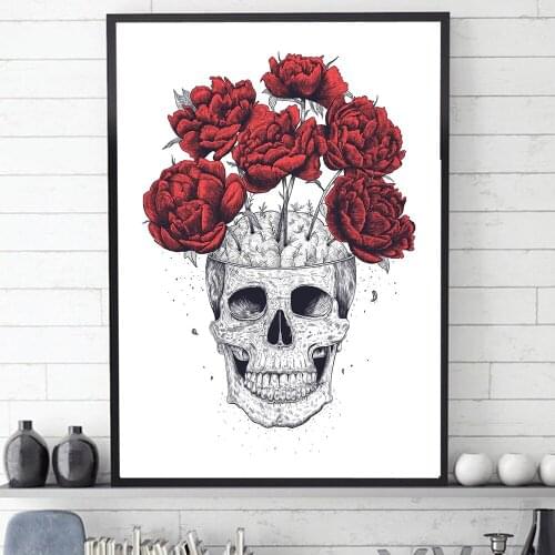 Abstract Flower Skull Skull Canvas Painting Wall Art Print Poster Living Room Decoration Painting Nordic Home Decoration Picture