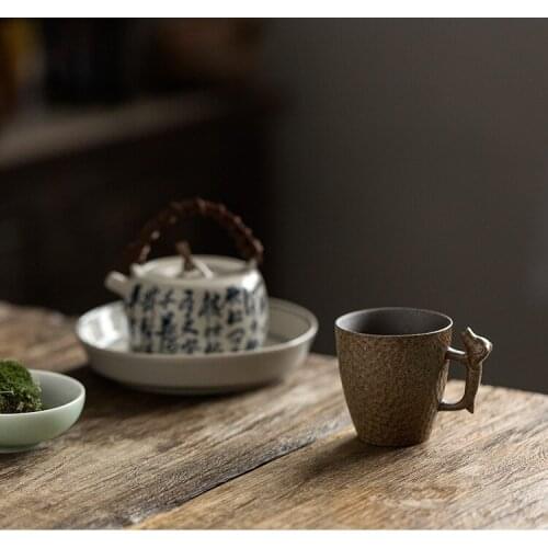 Antique Retro Stoneware Iron Glaze Creative Ceramic Handle Coffee Mug Funny Coffee Cups Modern Design Cute Cup Kawaii Mug