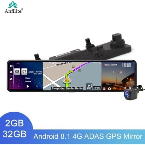 Anfilite 12" Android 8.1 Car DVR GPS navigation with free Europe maps 1080P Rear View Mirror ADAS Dash Cam Camera Video Recorder