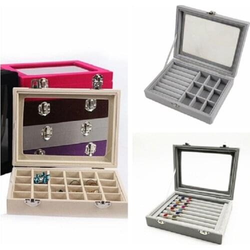 24 Grids Velvet Jewelry Box Rings Earrings Necklaces Makeup Holder Case Organizer Women Jewelery Storage box