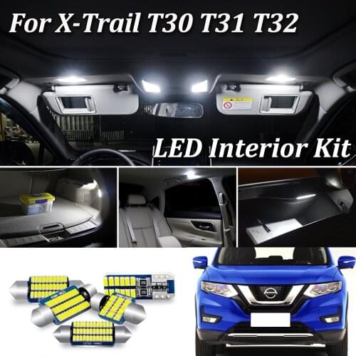 White Canbus LED Bulbs Interior Dome Map Reading Light Kit For Nissan XTrail X-Trail T30 T31 T32 2001-2019 License Plate Light