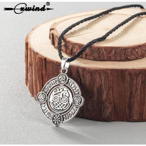 Cxwind Retro Horse Norse Viking Runes Pendant Gothic Necklace Sleipnir Odin Medallion Amulet Vintage Necklaces Jewelry for Men