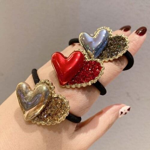 Elegant Rhinestone Love Rubber Band High Ponytail Hair Rope Simple Temperament Hair Ring Ball Hair Accessories