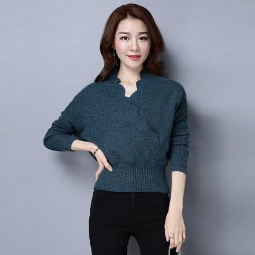 Hot Autumn Winter Women Sweaters Pullovers Fashion V Neck Sweater Women Solid slim pullover sweater
