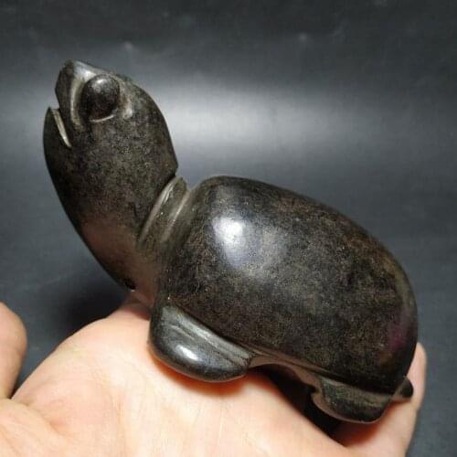 China Hongshan Jade Culture Archaize Absorbable Magnetic Black Iron Meteorite Sculpture Turtle Statue