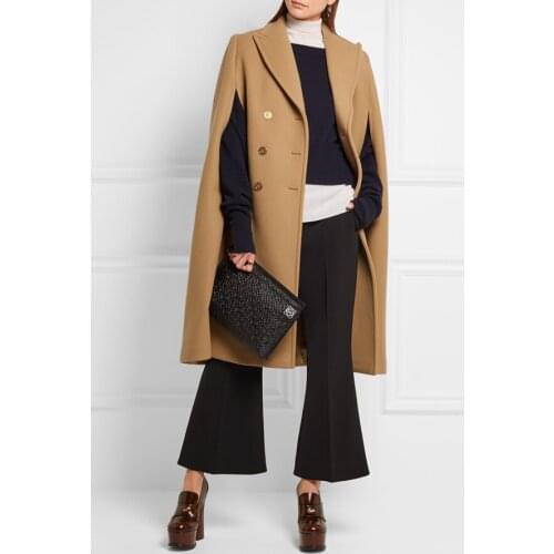 Handsome British Style Womens Camel Woolen Jacket, Medium-long Design Double Breasted Woolen Cloak