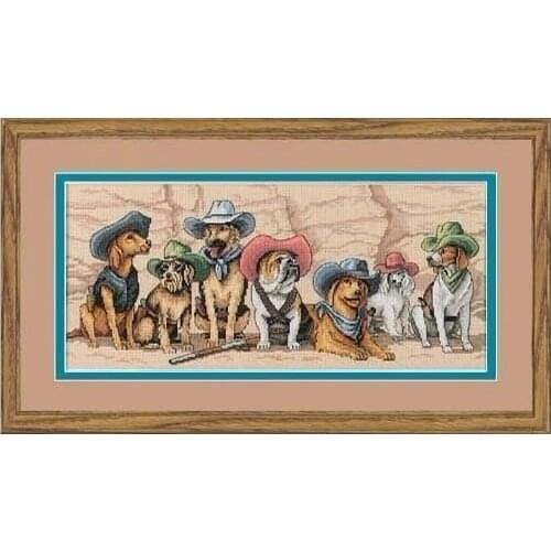 Colorfully fabric High quality Cross Stitch Stitches Embroidery Kit Set Magnificent Seven Cowboy Dog Dogs Puppy Puppies Doggy